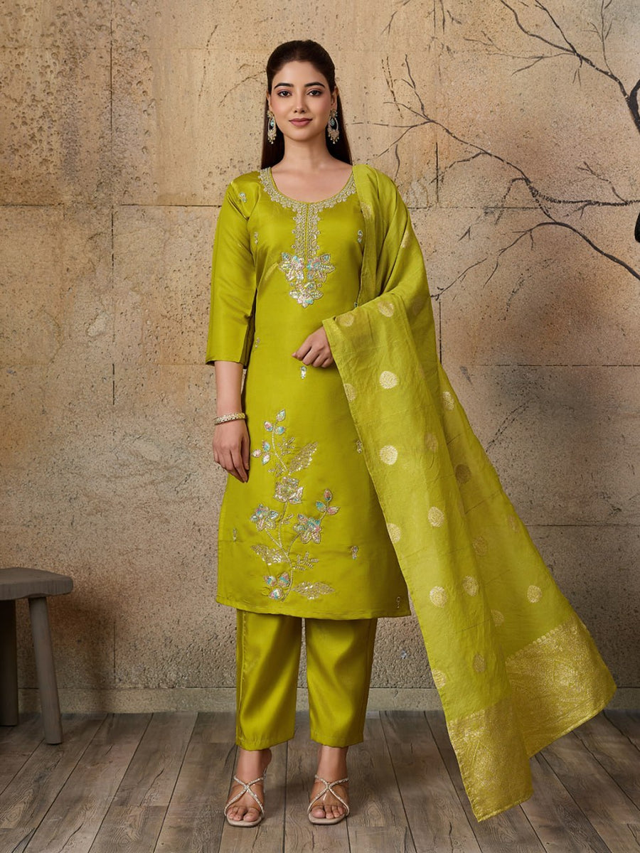 Beautiful Roman Glass Embroidered 3 Piece Kurta Pant Dupatta Set