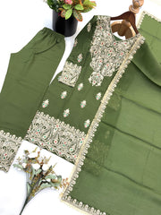 Women’s Roman Shimmer Silk  3 Piece Kurta Pant Dupatta Set