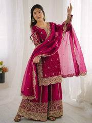 Gorgeous Fendy Silk Heavy Embroidered  Kurta Palazzo Dupatta Set