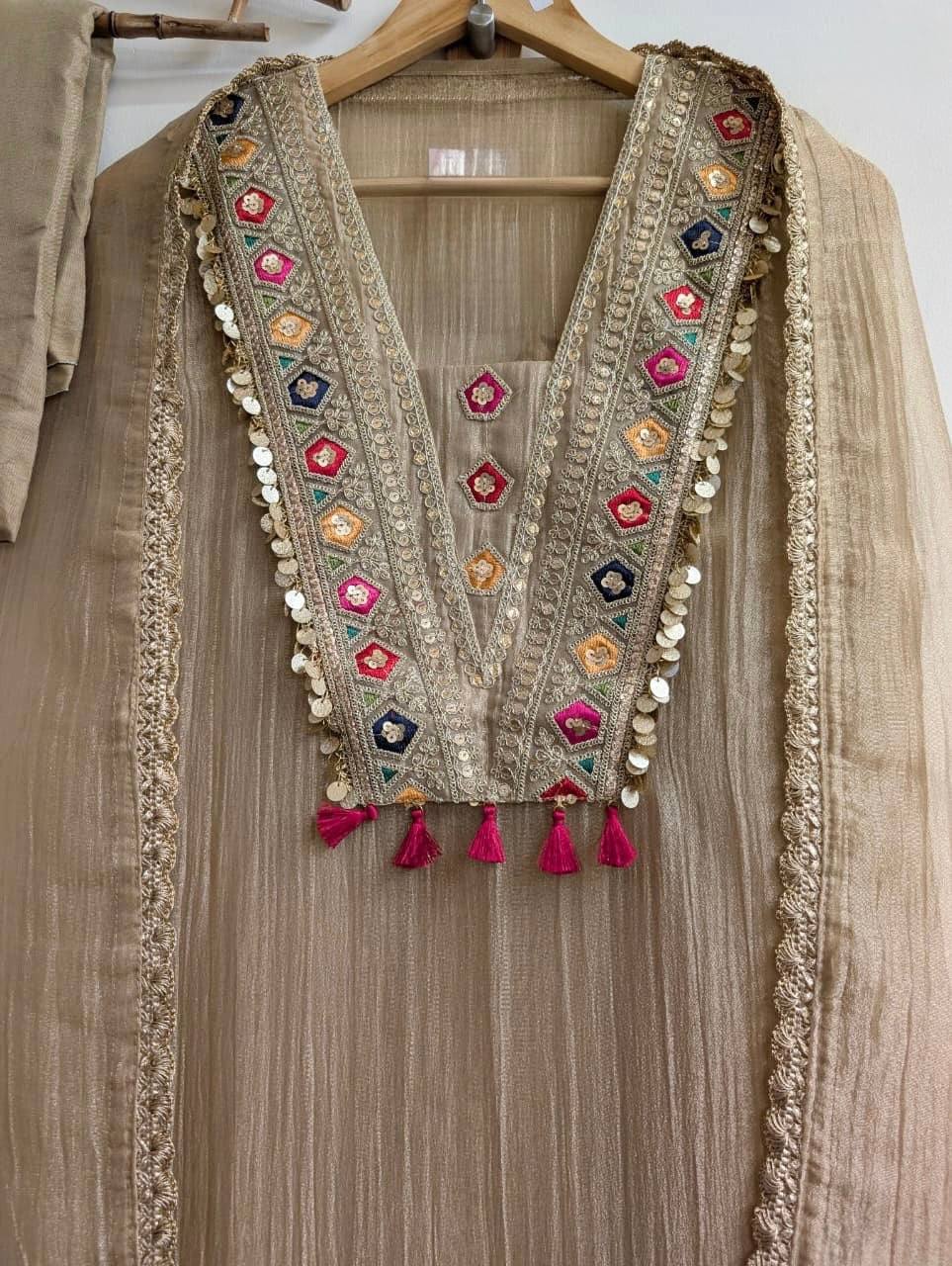 Women’s Light Gold 3 Piece Festive Suit Set