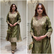 Women’s Roman Shimmer Silk  3 Piece Kurta Pant Dupatta Set