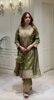 Women’s Roman Shimmer Silk  3 Piece Kurta Pant Dupatta Set