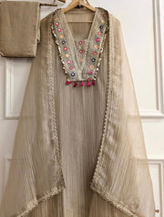 Women’s Light Gold 3 Piece Festive Suit Set