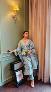 Premium Roman Silk  Kurta Pant Dupatta Set