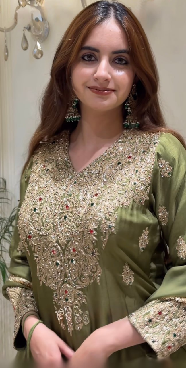 Women’s Roman Shimmer Silk  3 Piece Kurta Pant Dupatta Set