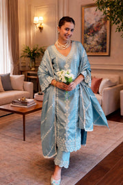 Premium Roman Silk  Kurta Pant Dupatta Set