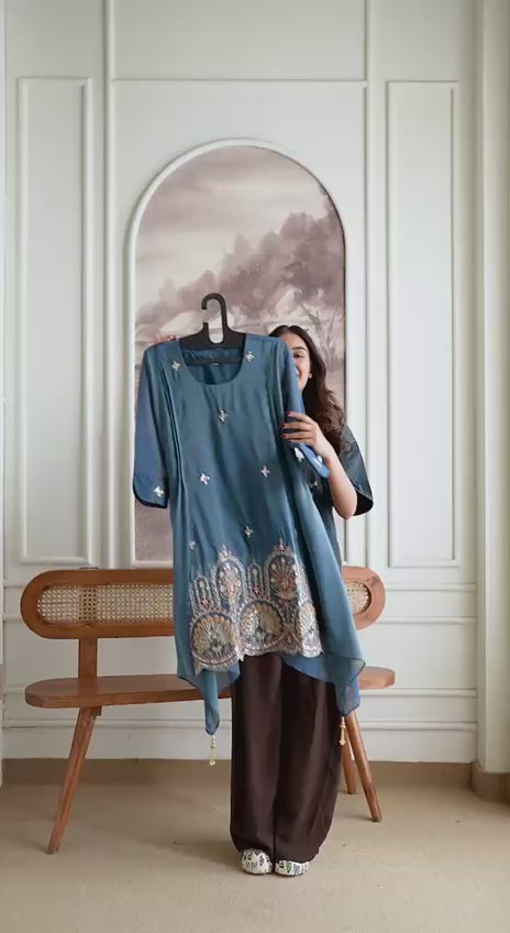 Women’s Designer Cosmos Shimmer Kurti Pant Set