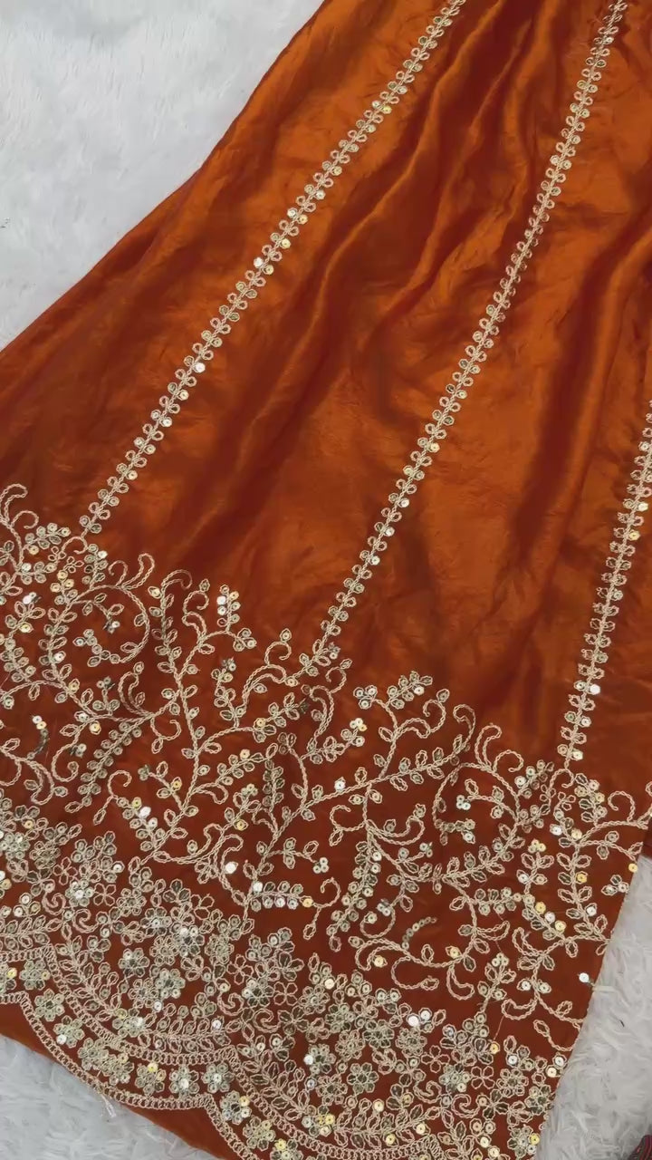 Gorgeous Fendy Silk Heavy Embroidered  Kurta Palazzo Dupatta Set