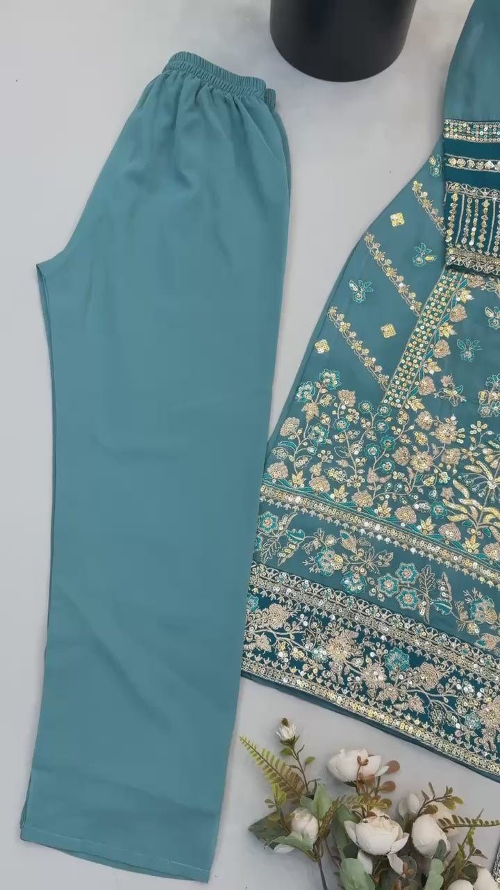 Fox Georgette Embroidered 3 Piece Suit