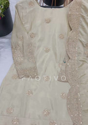 Designer Embroidered Chinnon Silk Sharara Suit